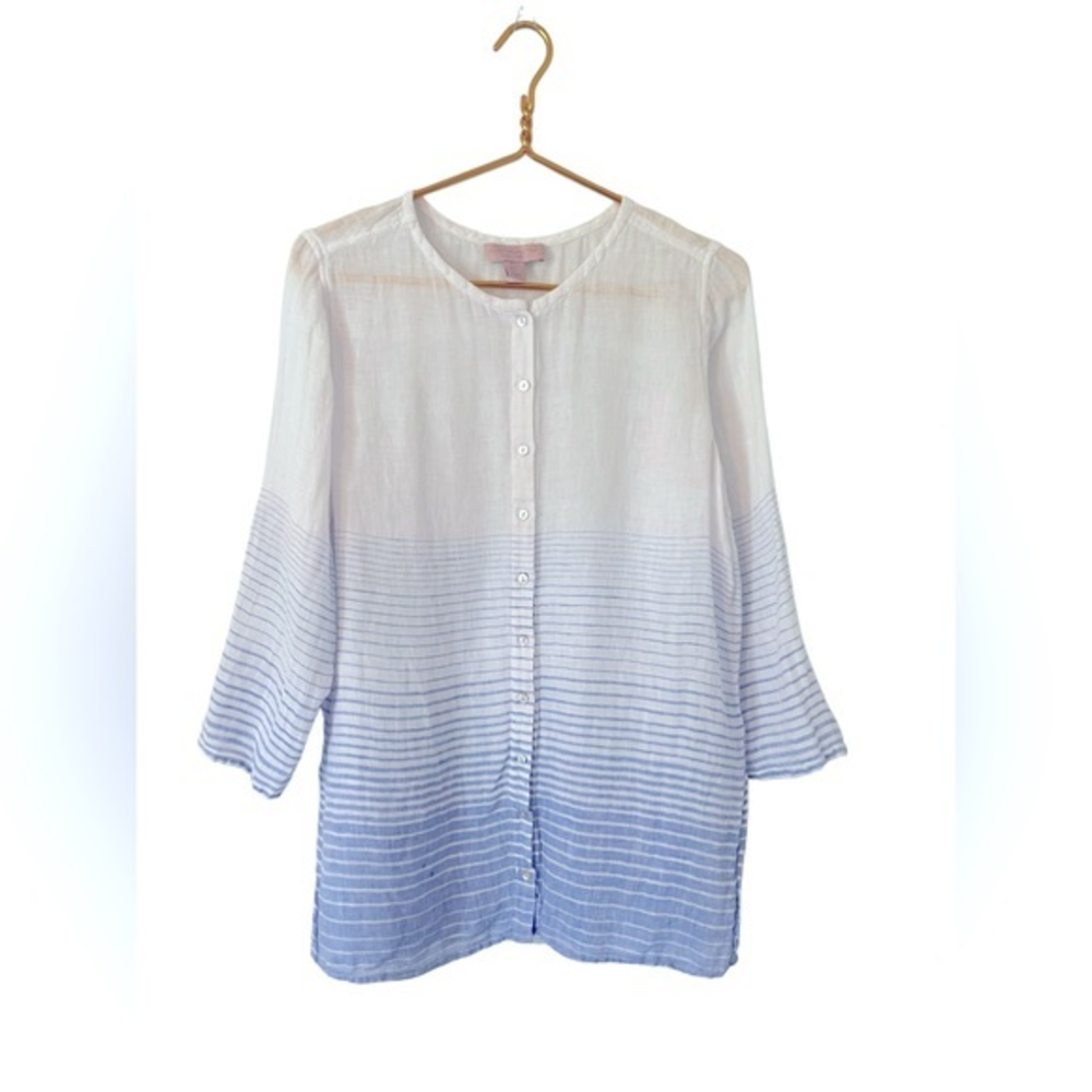 St. Tropez West Woman’s Oversized Button Up Blouse, Size Small, 100% Linen